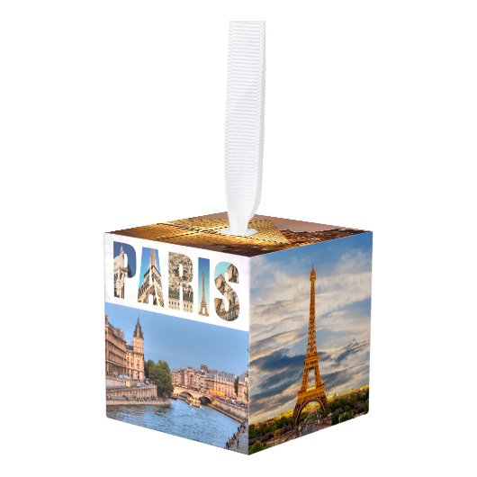 Parijs Frankrijk Reisfoto's Kerstmis Kubus Ornament (Voorkant hoekig)