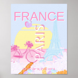 Parijs, Frankrijk, Reiskunst, Preppy, Blauw Poster