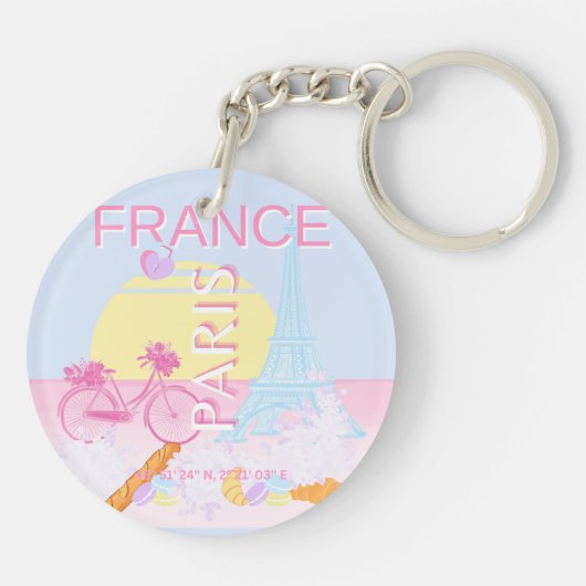 Parijs, Frankrijk, Reiskunst, Preppy, Blauw Sleutelhanger (Achterkant)