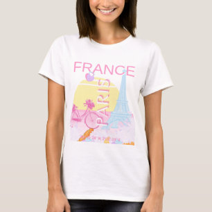 Parijs, Frankrijk, Reiskunst, Preppy, Blauw T-shirt