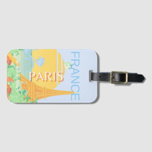 Parijs, Frankrijk, Reiskunst, Preppy, Pastel, Blau Bagagelabel