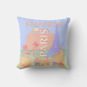 Parijs, Frankrijk, Reiskunst, Preppy, Pastel, Blau Kussen