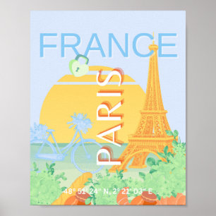 Parijs, Frankrijk, Reiskunst, Preppy, Pastel, Blau Poster