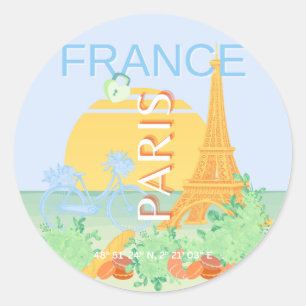 Parijs, Frankrijk, Reiskunst, Preppy, Pastel, Blau Ronde Sticker