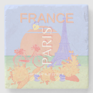 Parijs, Frankrijk, Reiskunst, Preppy, Pastel, Blau Stenen Onderzetter