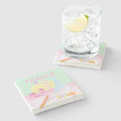 Parijs, Frankrijk, Reiskunst, Preppy, Pastel, Groe Stenen Onderzetter (Zijkant)