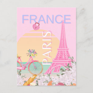 Parijs, Frankrijk, Reiskunst, Preppy, Pastel, Roze Feestdagenkaart