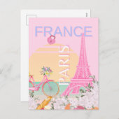 Parijs, Frankrijk, Reiskunst, Preppy, Pastel, Roze Feestdagenkaart (Voorkant / Achterkant)