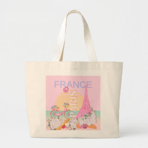 Parijs, Frankrijk, Reiskunst, Preppy, Pastel, Roze Grote Tote Bag