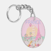 Parijs, Frankrijk, Reiskunst, Preppy, Pastel, Roze Sleutelhanger (Voorkant Links)