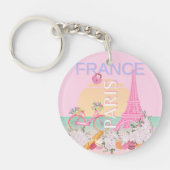 Parijs, Frankrijk, Reiskunst, Preppy, Pastel, Roze Sleutelhanger (Voorkant)