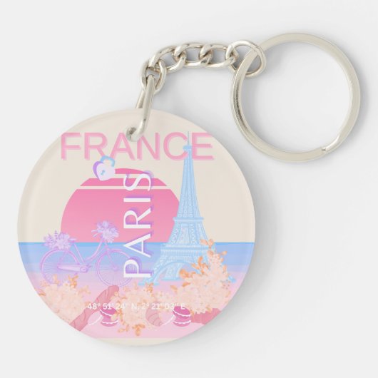 Parijs, Frankrijk, Reiskunst, Preppy, Pastel Sleutelhanger (Achterkant)