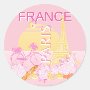 Parijs, Frankrijk, Reiskunst, Preppy, Roze Ronde Sticker