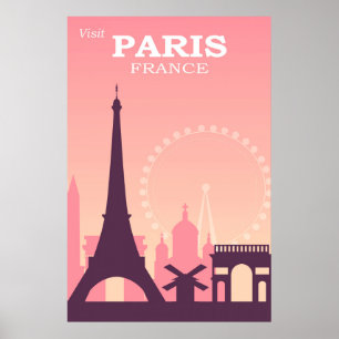 Parijs Frankrijk Roze Vintage Travel Poster