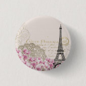 Parijs Frankrijk Travel Design met Eiffel Roze Roz Ronde Button 3,2 Cm (Voorkant)