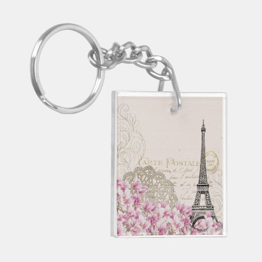 Parijs Frankrijk Travel Design met Eiffel Roze Roz Sleutelhanger (Voorkant Links)