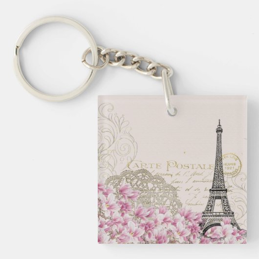 Parijs Frankrijk Travel Design met Eiffel Roze Roz Sleutelhanger (Voorkant)