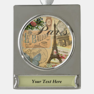 Parijs Frankrijk Vintage Reizen Kleurrijk Kunstwer Verzilverd Banner Ornament