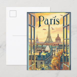 Parijs Frankrijk Vintage Retro Travel Illustration Briefkaart