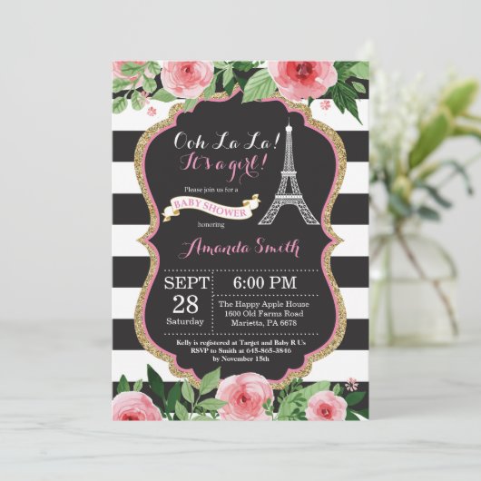 Parijs Franse Eiffeltoren Baby shower Uitnodiging (Staand voorkant)