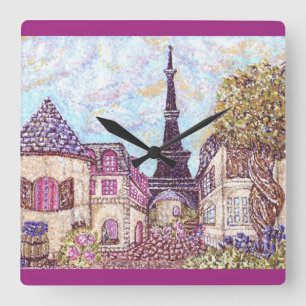 Parijs geïnspireerd Cityscape met Eiffel Tower Squ Vierkante Klok