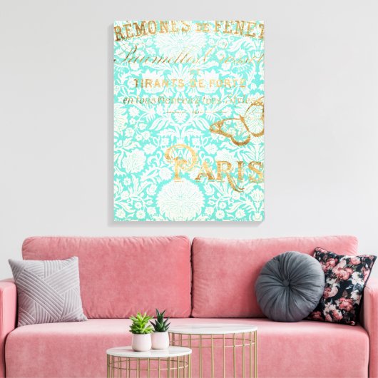 Parijs Gold-ontwerp met vlinder Canvas Afdruk (Insitu (Woonkamer))