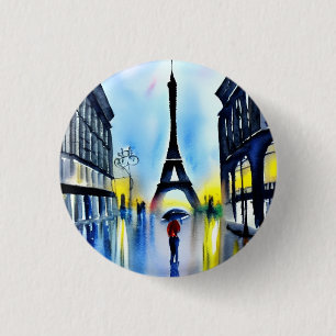 Parijs in de regen ronde button 3,2 cm