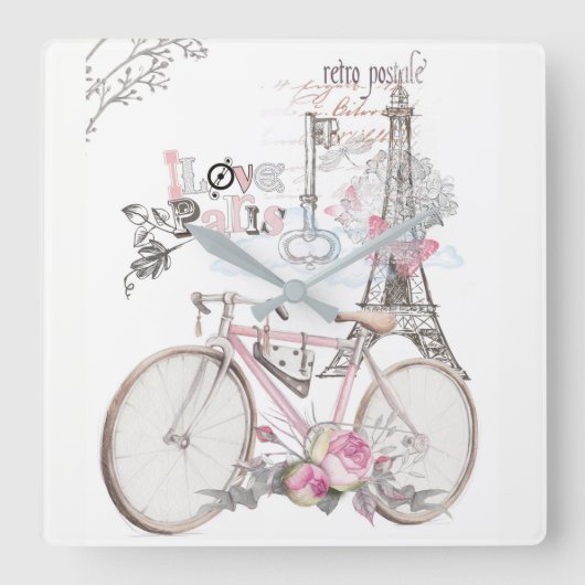 Parijs in Pink Vierkante Klok (Voorkant)