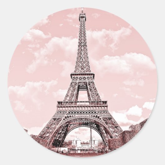 Parijs in Roze Eiffeltoren Frankrijk Ronde Sticker (Voorkant)