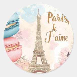 Parijs, Je T'aime - Eiffeltoren met macarons Ronde Sticker