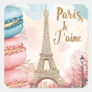 Parijs, Je T'aime - Eiffeltoren met macarons Vierkante Sticker