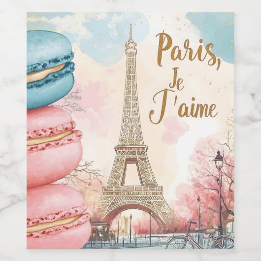 Parijs, Je T'aime - Eiffeltoren met macarons Wijn Etiket (Enkel label)
