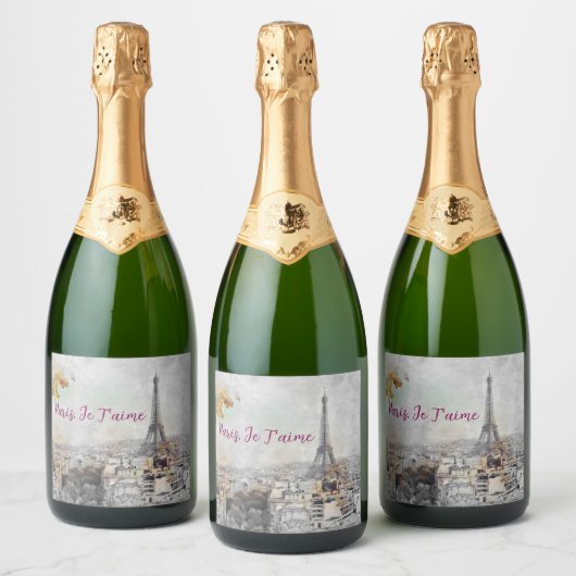 Parijs, Je T'aime | Eiffeltoren Parijs Frankrijk Sparkling Wijnetiket (Flessen)