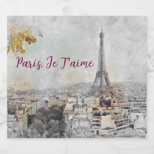 Parijs, Je T'aime | Eiffeltoren Parijs Frankrijk Sparkling Wijnetiket (Enkel label)