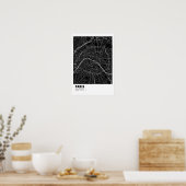 Parijs Kaart Poster - Frankrijk Zwart Kaart (Keuken)