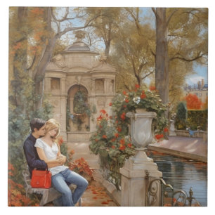 Parijs Liefde: Medici Fontein Jardin de Luxembourg Tegeltje
