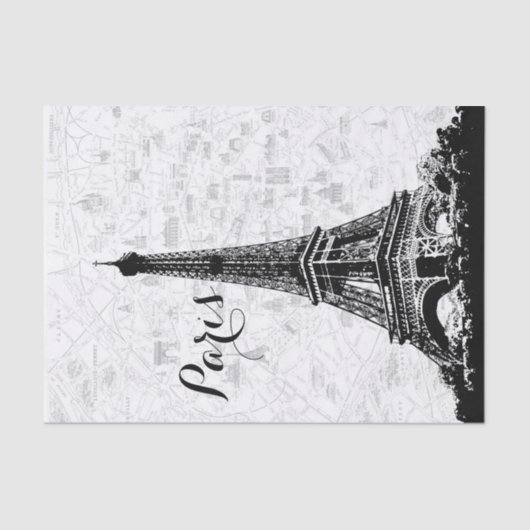 Parijs Map Eiffel Tower Black en White Tissuepapier (Voorkant)