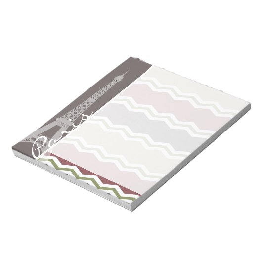 Parijs; Maroon, bruin, Tan en groene Chevron Notitieblok (Gedraaid)