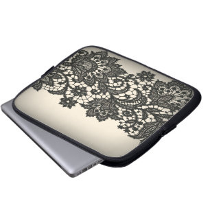  Parijs mode bloemenmotief zwart kant Laptop Sleeve