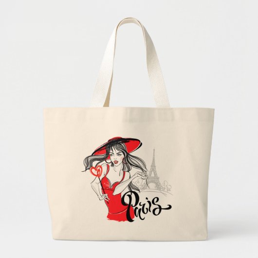 Parijs modieuze vrouw illustratie grote tote bag (Voorkant)