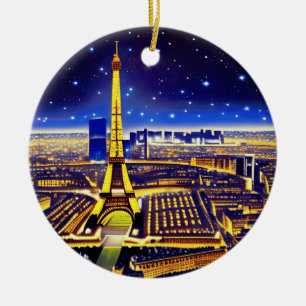 Parijs onder een Paarse Starry Sky Keramisch Ornament