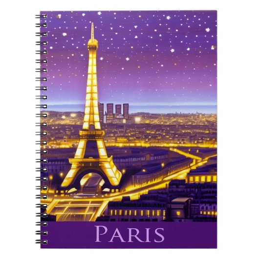 Parijs onder een Paarse Starry Sky Notitieboek (Voorkant)