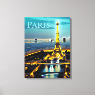 Parijs onder een Turquoise Blue Twilight Sky Canvas Afdruk