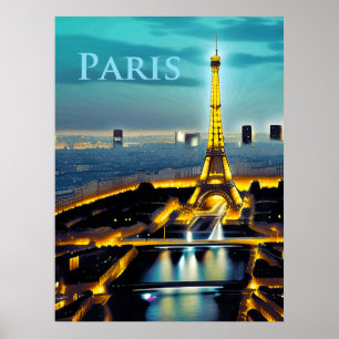 Parijs onder een Turquoise Blue Twilight Sky Poster