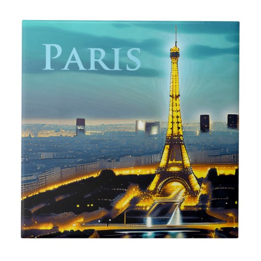 Parijs onder een Turquoise Blue Twilight Sky Tegeltje (Voorkant)