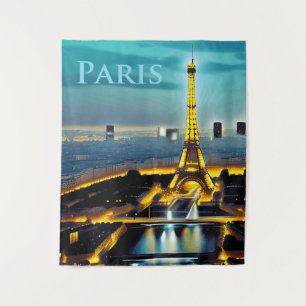 Parijs onder een Turquoise Blue Twilight Sky Wandkleed