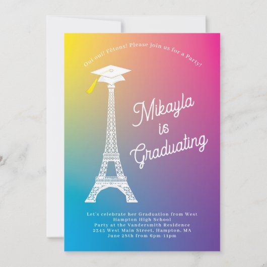 Parijs Rainbow Franse Eiffel Tower Graduparty Kaart (Voorkant)