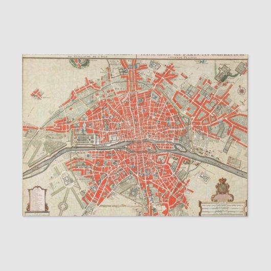 Parijs reiskaart. Oude stad. Retro France Tissuepapier