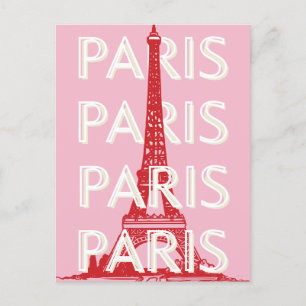 Parijs, Reiskunst, Retro Art, Roze Feestdagenkaart