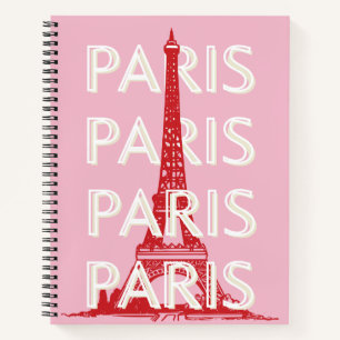 Parijs, Reiskunst, Retro Art, Roze Notitieboek